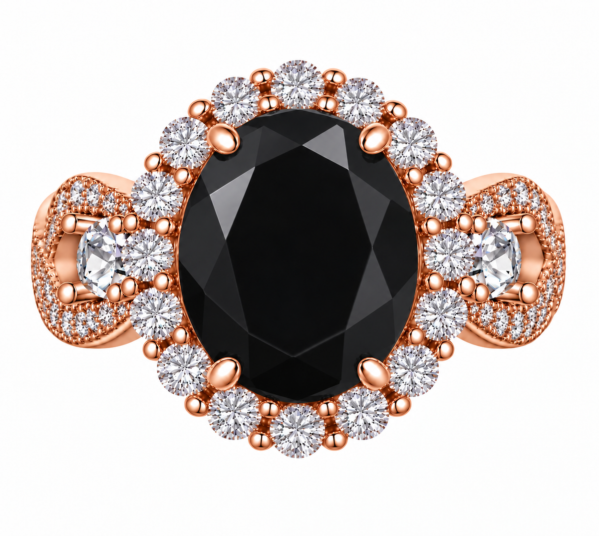 *PRE-ORDER - 925 Sterling Silver Infinity Oval Cut Black Onyx & Diamond Cubic Zirconia Ring in Rose Gold - CS
