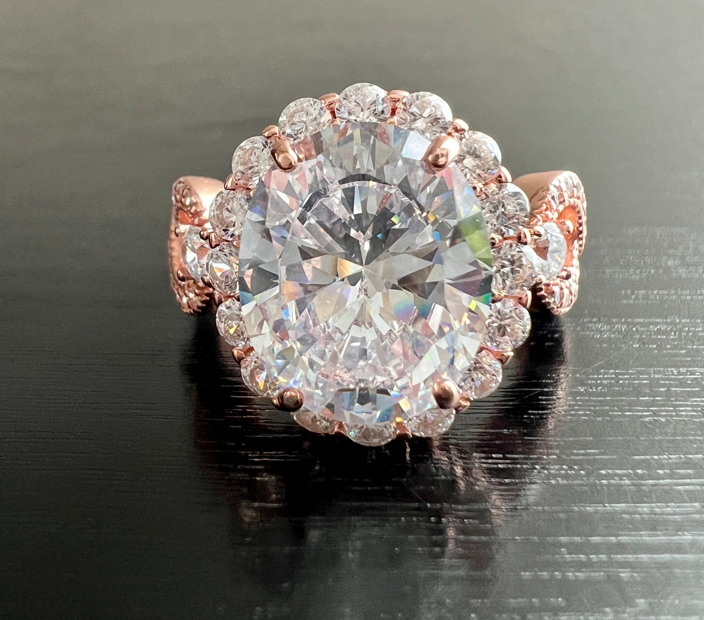 925 Sterling Silver Infinity Oval Cut Diamond Cubic Zirconia Ring - Rose Gold