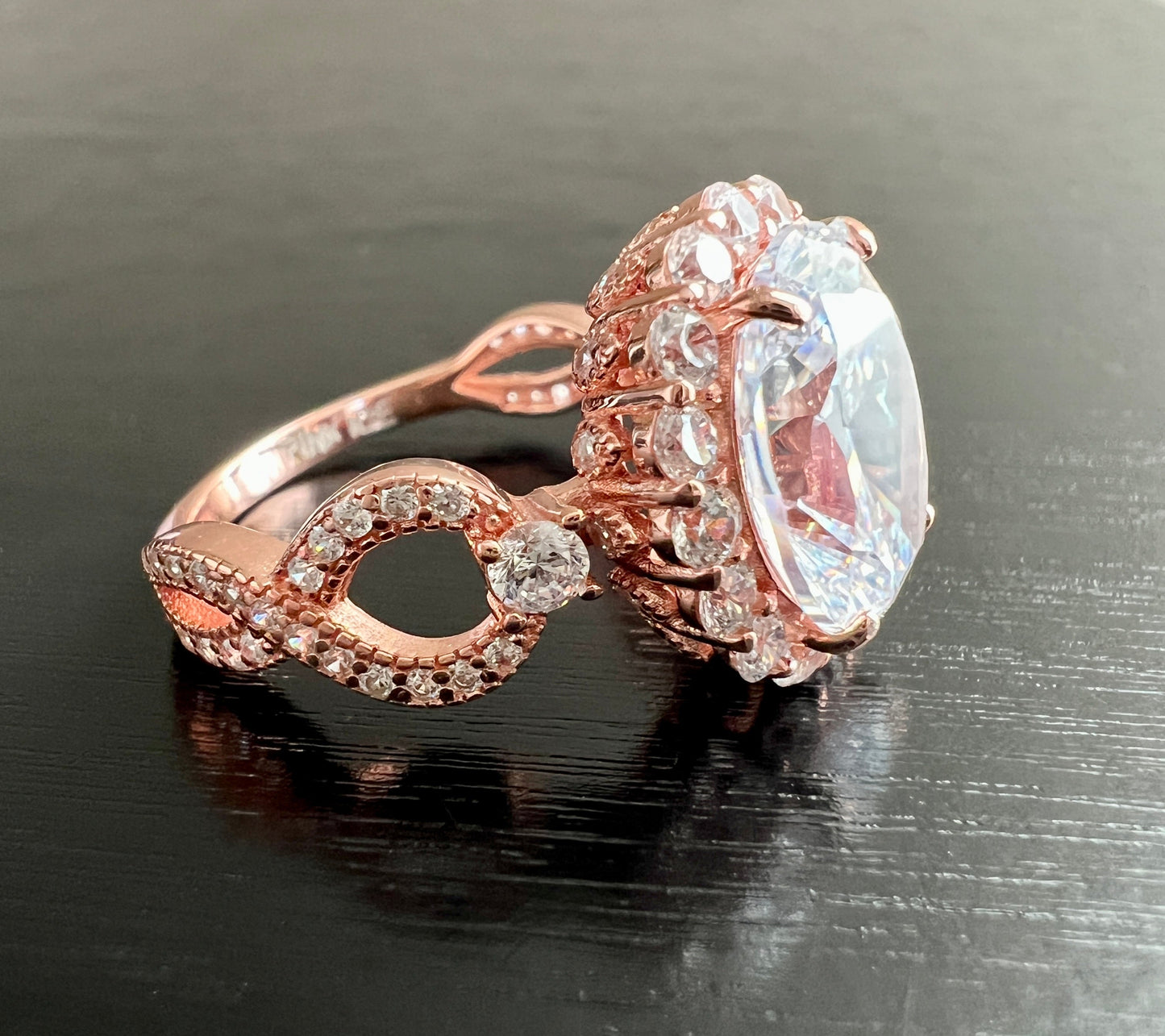925 Sterling Silver Infinity Oval Cut Diamond Cubic Zirconia Ring - Rose Gold