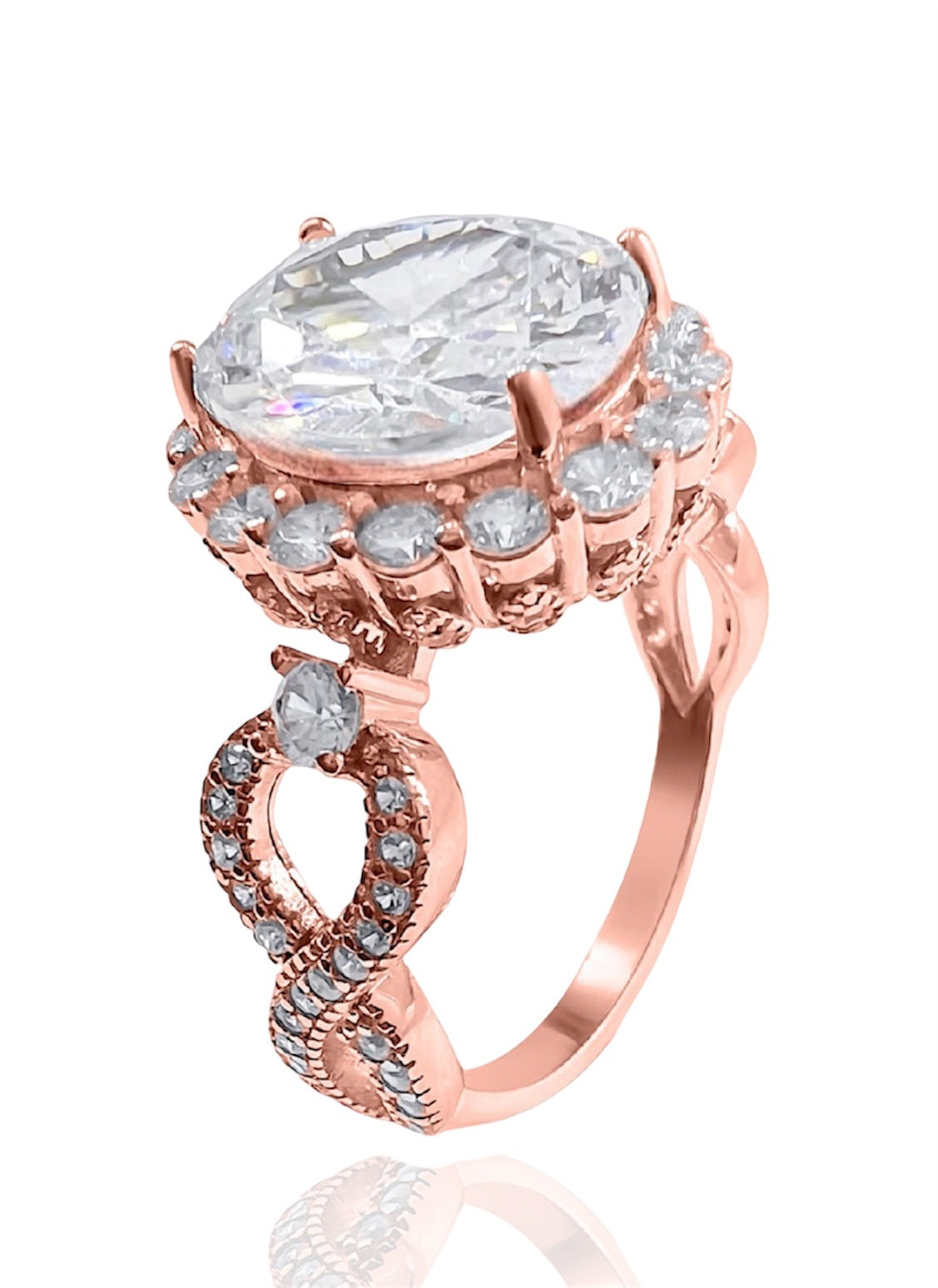 925 Sterling Silver Infinity Oval Cut Diamond Cubic Zirconia Ring - Rose Gold