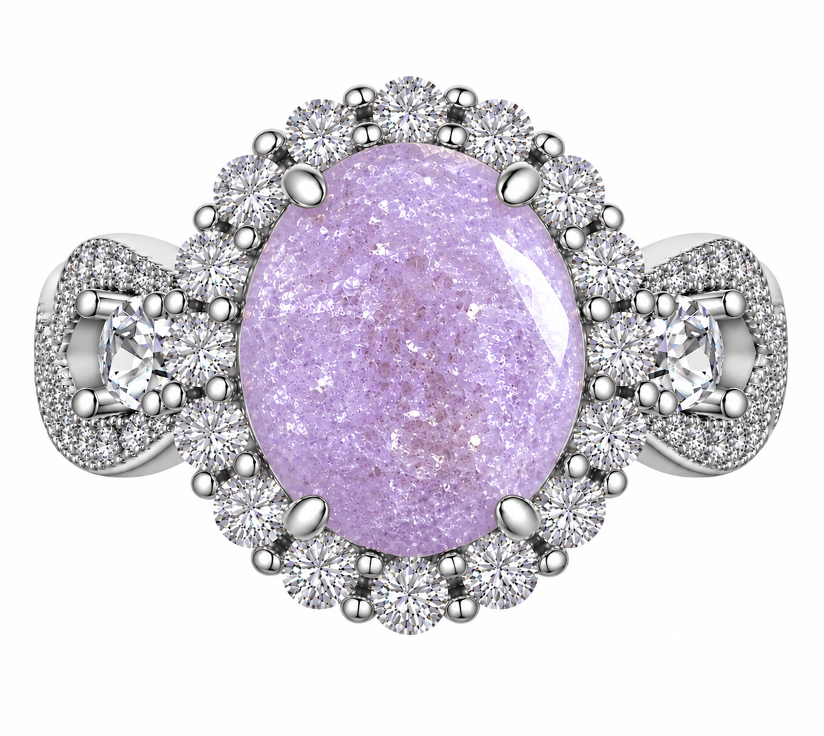 PRE-ORDER -925 Sterling Silver Infinity Oval Cut Lavender Ice & Diamond CZ Ring