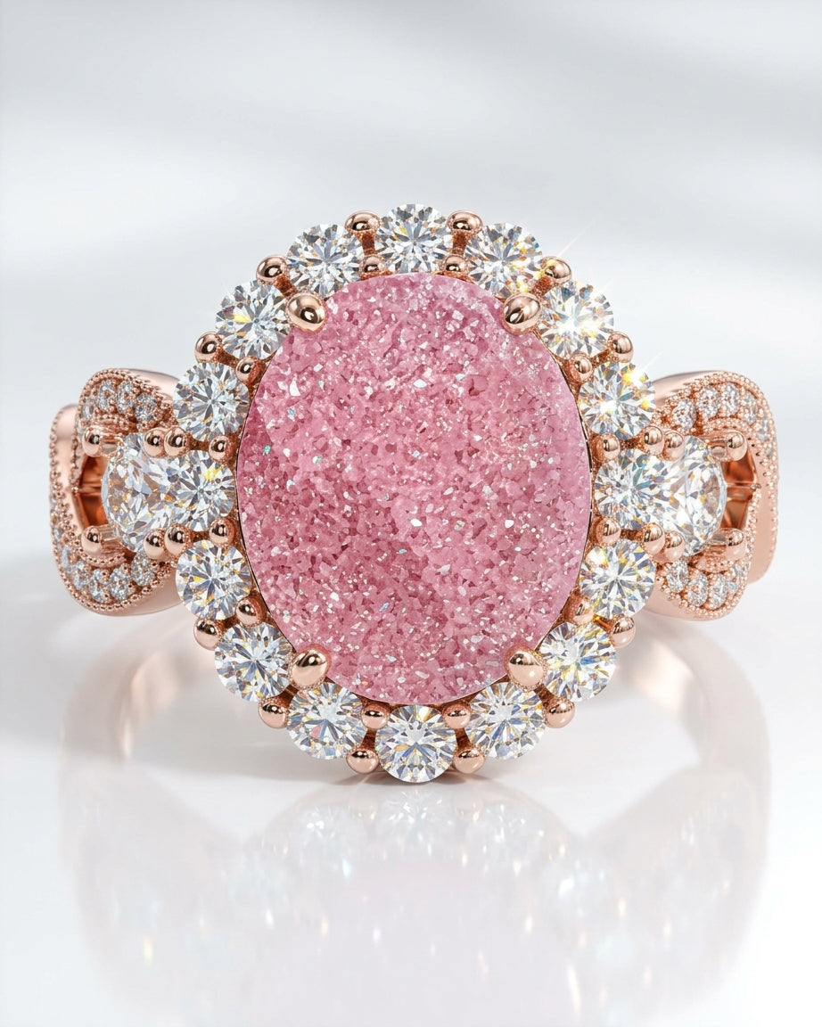 *PRE-ORDER - 925 Sterling Silver Infinity Oval Cut Light Pink Ice & Diamond Cubic Zirconia Ring - Rose Gold