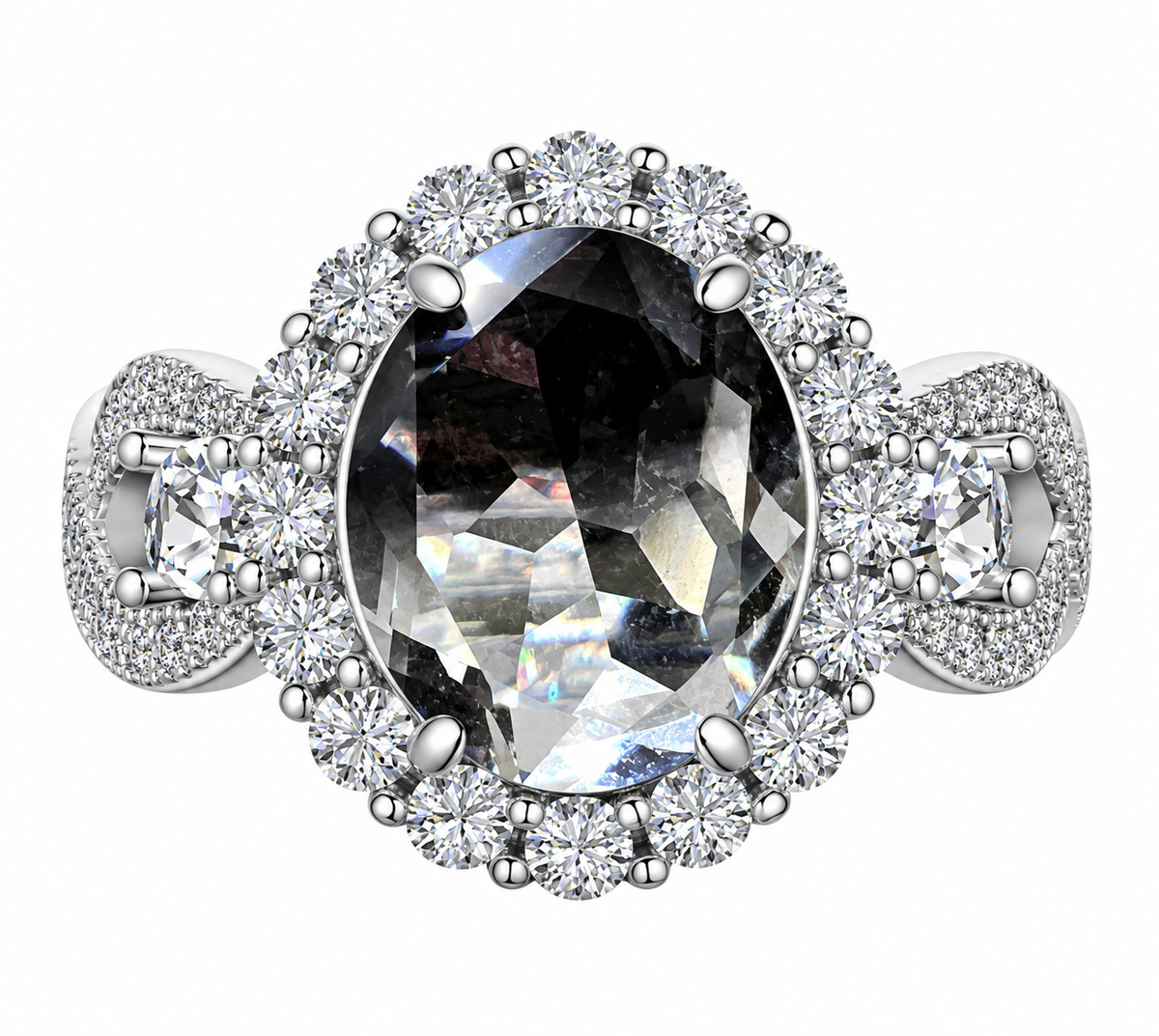 PRE-ORDER - 925 Sterling Silver Infinity Oval Cut Midnight Ombre CZ Ring
