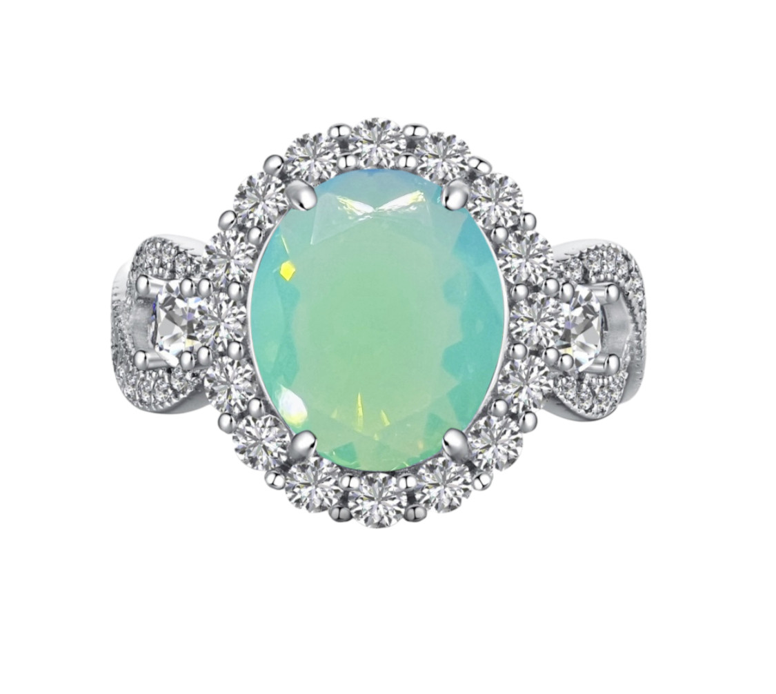 925 Sterling Silver Infinity Oval Cut Mint Green Moonstone Ring