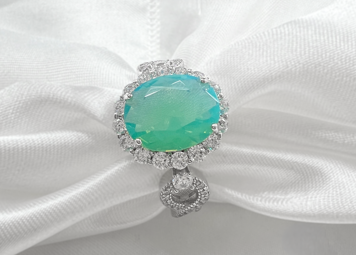 925 Sterling Silver Infinity Oval Cut Mint Green Moonstone Ring