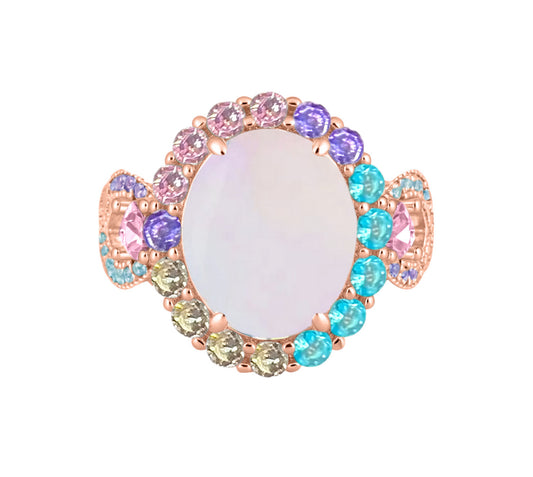 925 Sterling Silver Infinity Oval Cut Multi-Color CZ Ring (Rhodium or Rose Gold)