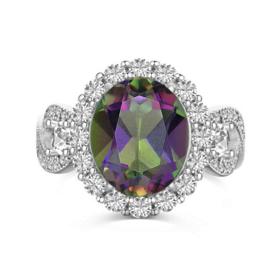925 Sterling Silver Infinity Oval Cut Rainbow Topaz Ring