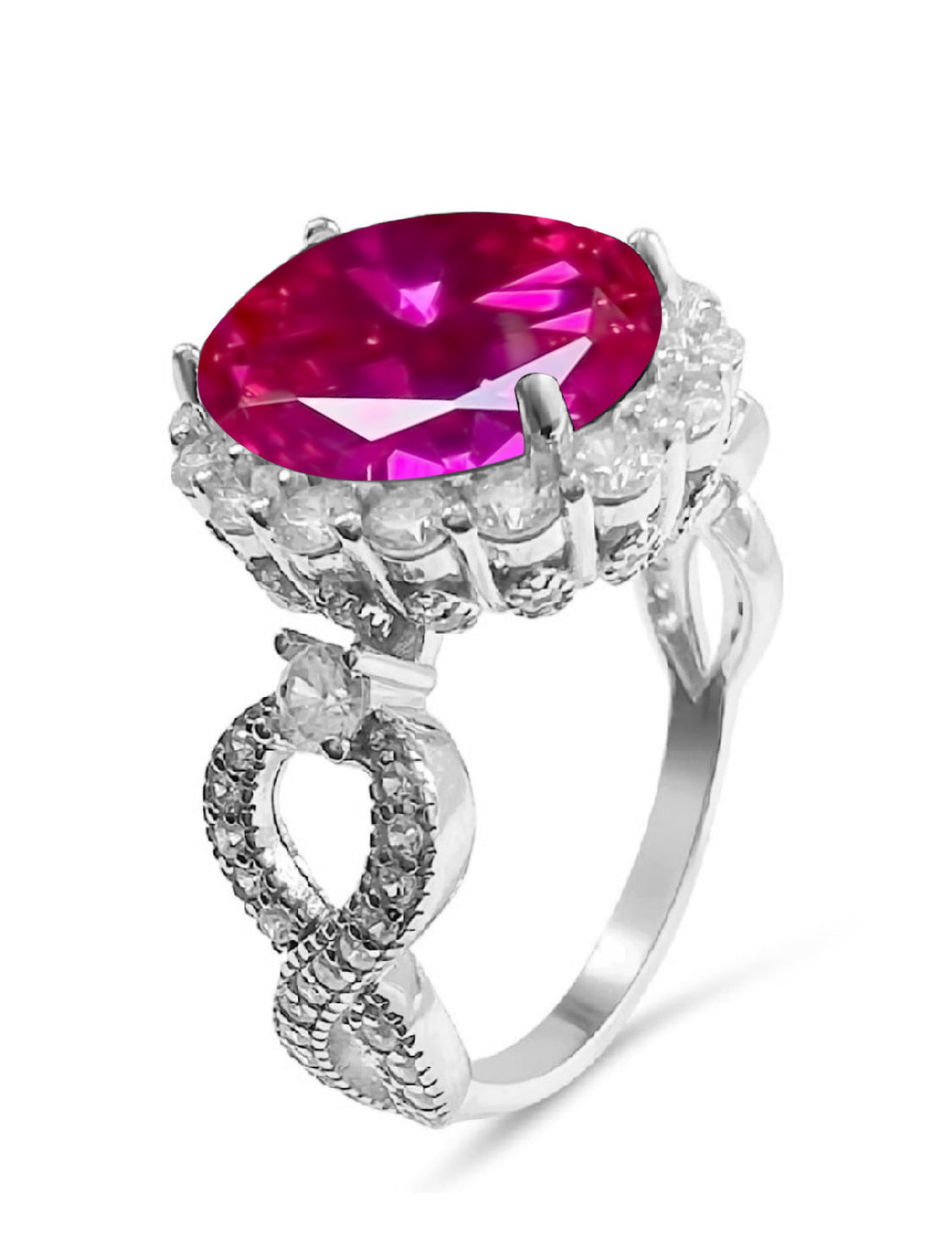 925 Sterling Silver Oval Cut Rose Corundum Infinity Band Ring