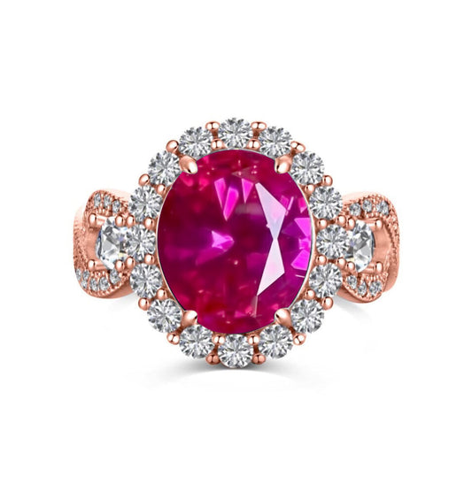 925 Sterling Silver Oval Cut Rose Corundum Infinity Band Ring - Rose Gold
