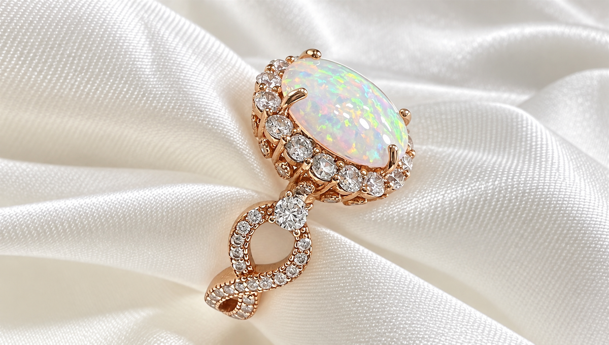 *PRE-ORDER - 925 Sterling Silver Infinity Oval Cut White Fire Opal-Effect & Diamond CZ Ring