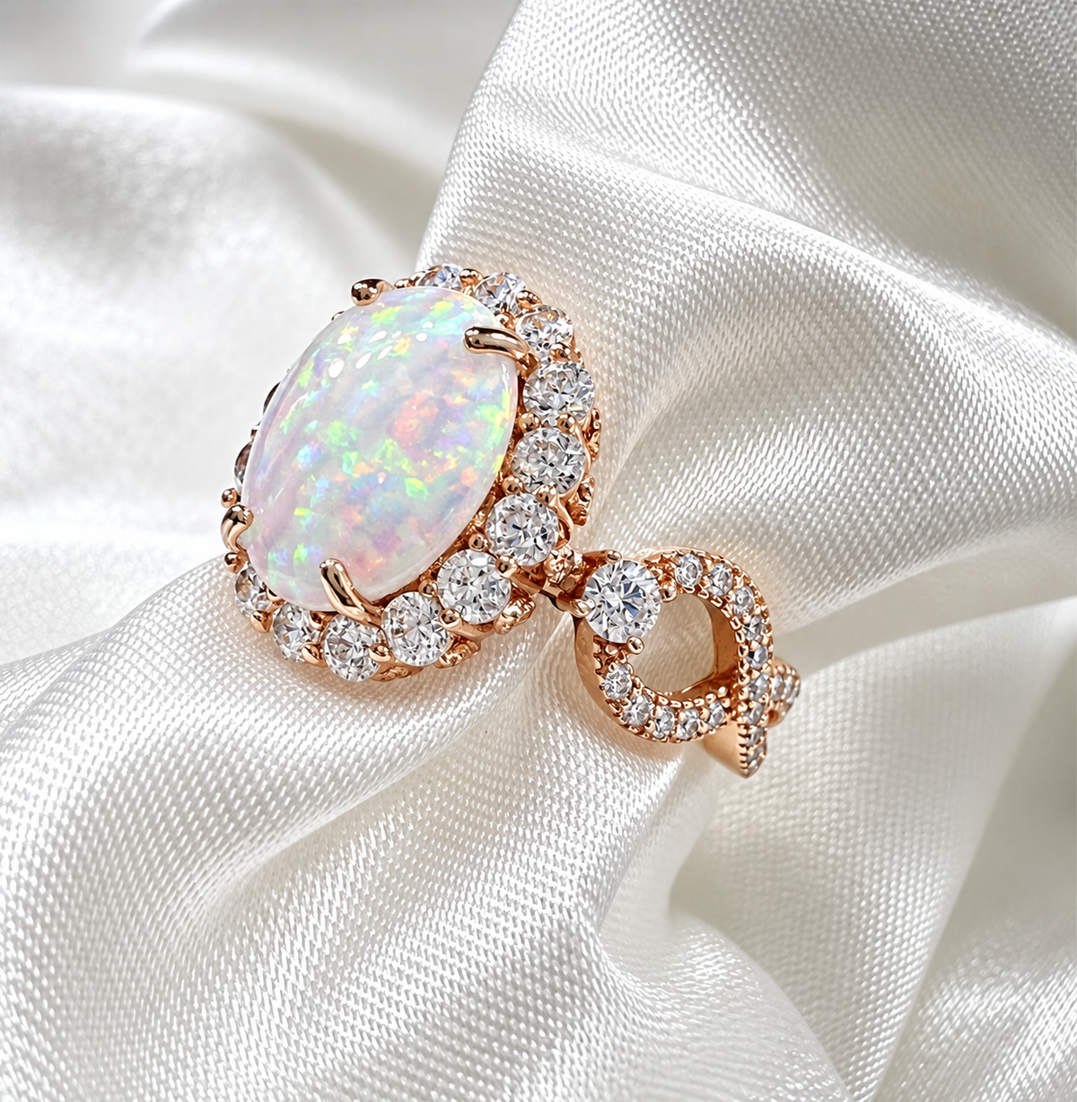 *PRE-ORDER - 925 Sterling Silver Infinity Oval Cut White Fire Opal-Effect & Diamond CZ Ring