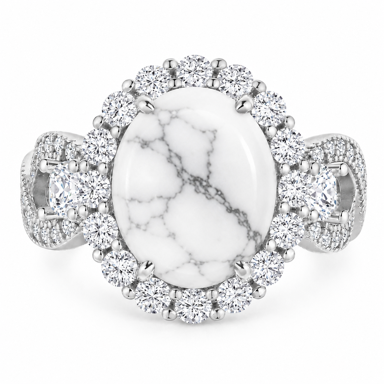 PRE-ORDER - 925 Sterling Silver Infinity Oval Cut White Howlite Ring (Choose your plating)