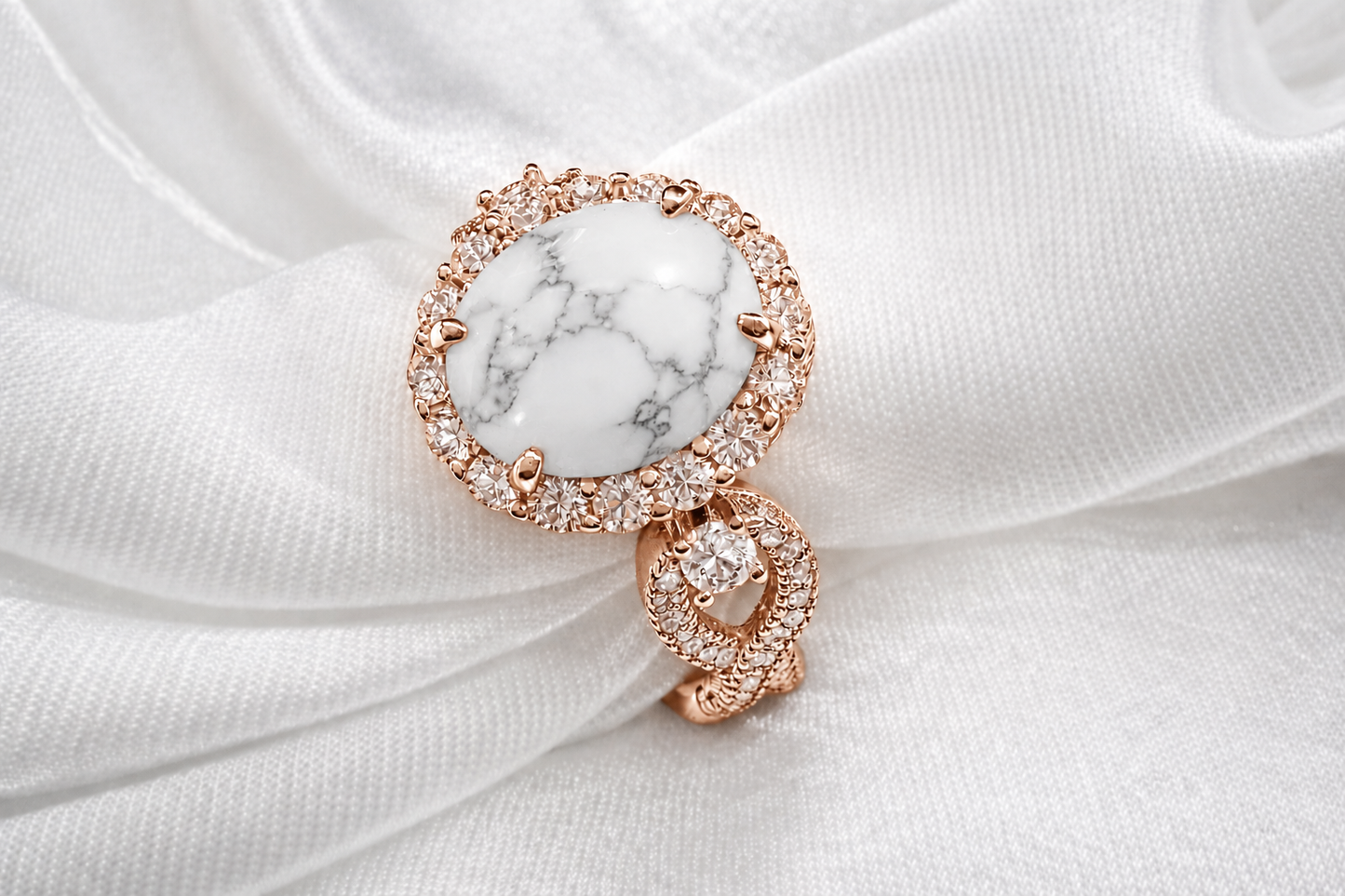PRE-ORDER - 925 Sterling Silver Infinity Oval Cut White Howlite Ring (Choose your plating)