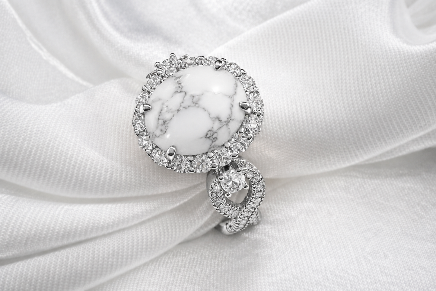 PRE-ORDER - 925 Sterling Silver Infinity Oval Cut White Howlite Ring (Choose your plating)