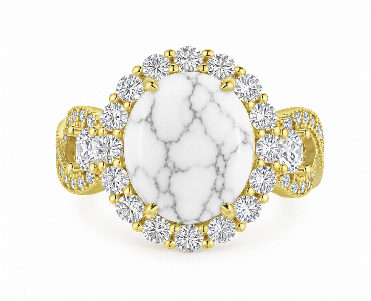 PRE-ORDER - 925 Sterling Silver Infinity Oval Cut White Howlite Ring (Choose your plating)