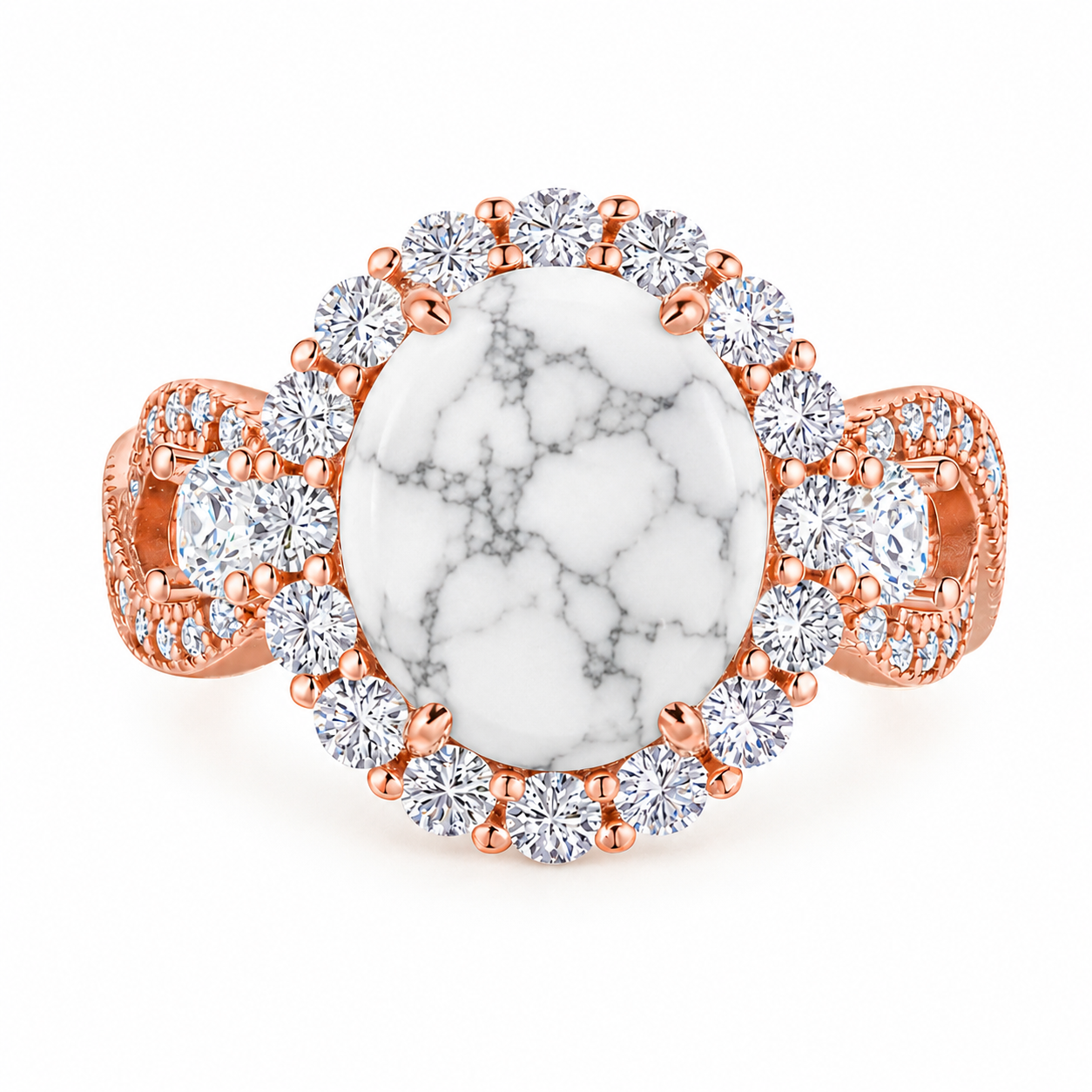 PRE-ORDER - 925 Sterling Silver Infinity Oval Cut White Howlite Ring (Choose your plating)
