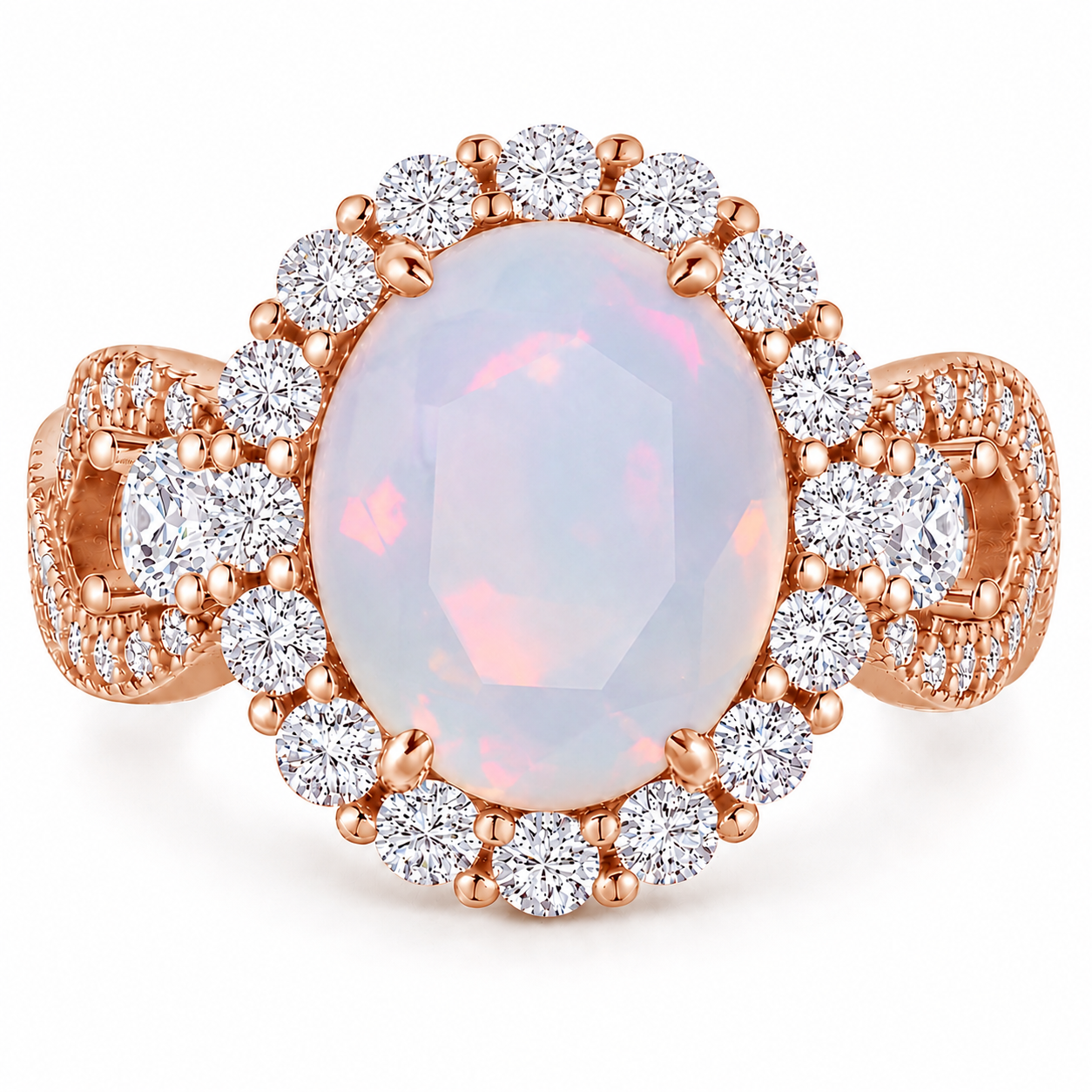 925 Sterling Silver Infinity Oval Cut White Moonstone & Diamond CZ Ring