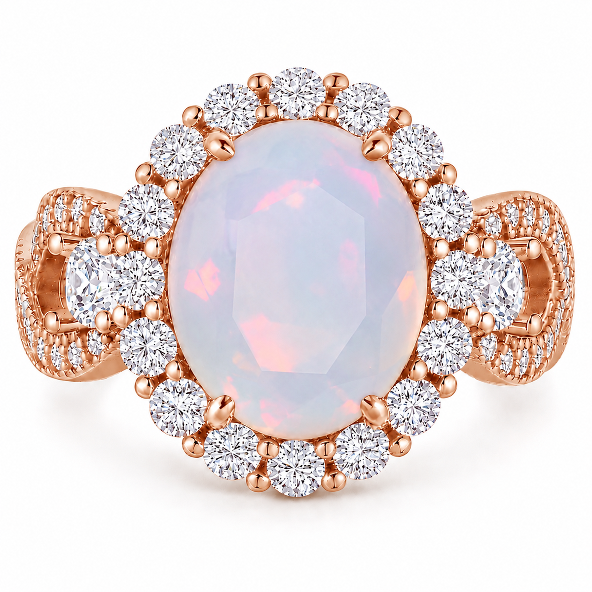 Oval Cut White Moonstone & Diamond CZ Infinity Band Ring (Choose your plating)
