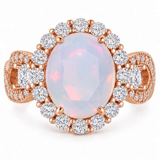 Oval Cut White Moonstone & Diamond CZ Infinity Band Ring (Choose your plating)