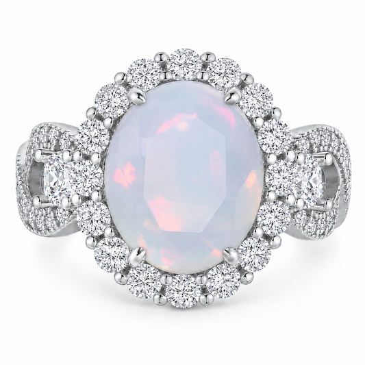 *PRE-ORDER - 925 Sterling Silver Infinity Oval Cut White Moonstone & Diamond CZ Ring