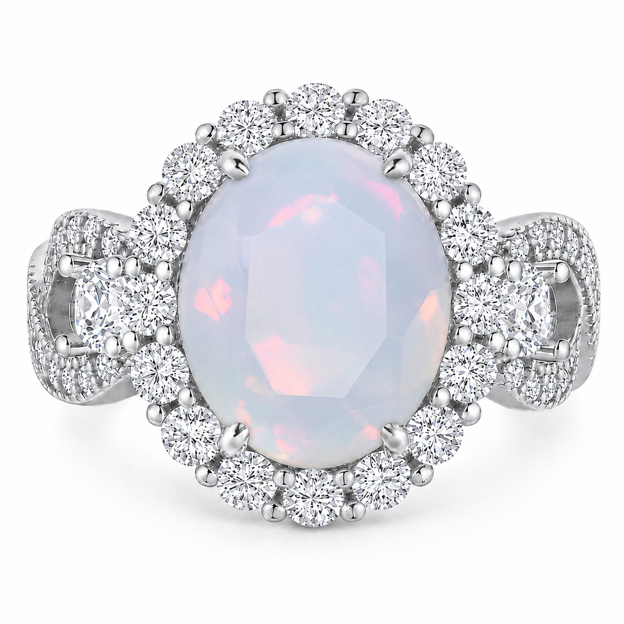 Oval Cut White Moonstone & Diamond CZ Infinity Band Ring (Choose your plating)