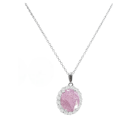 925 Sterling Silver Oval Cut Light Pink Ice Necklace