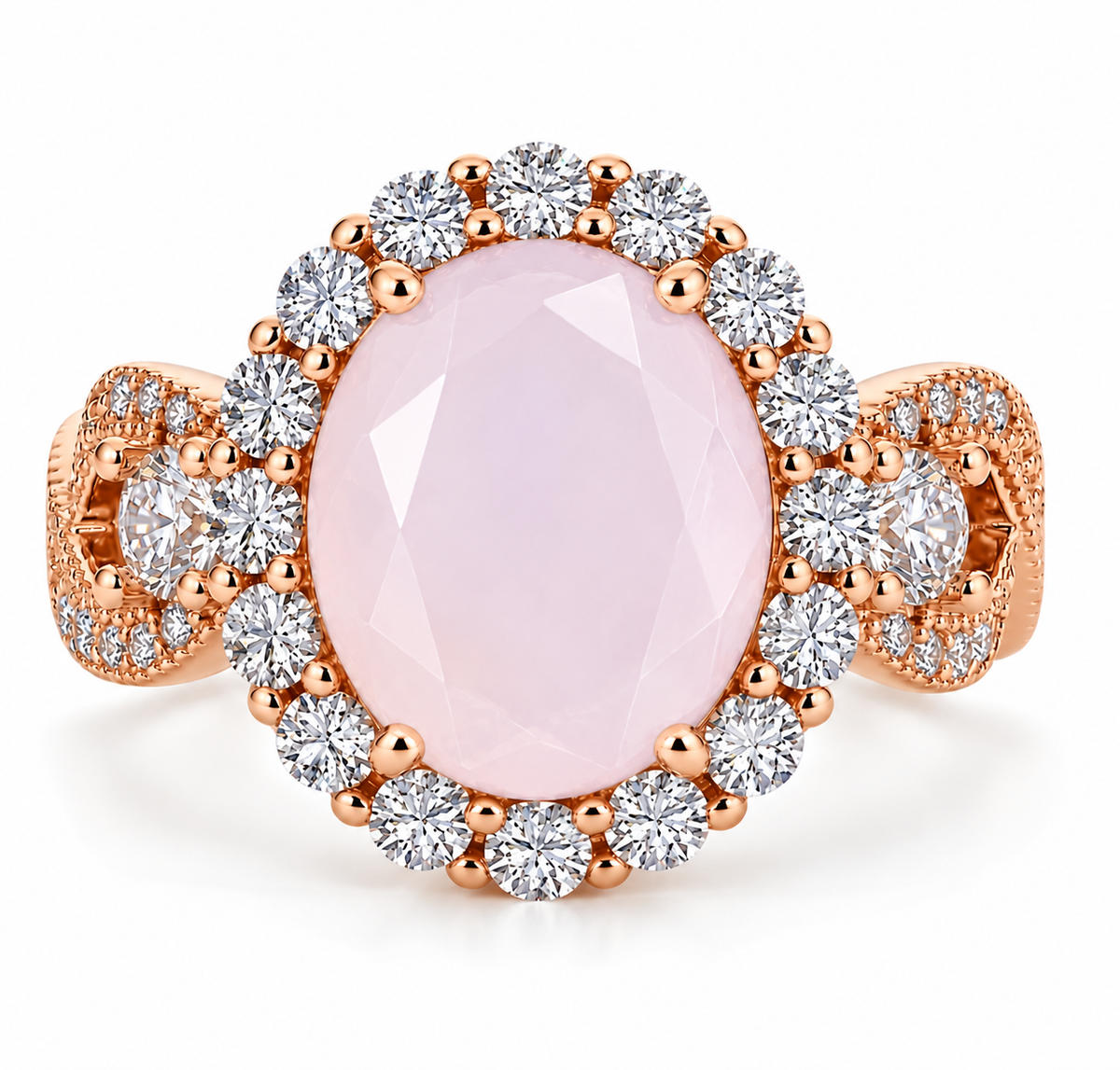 PRE-ORDER - 925 Sterling Silver Oval Cut Milky Pink Crystal Infinity Band Ring on Rose Gold