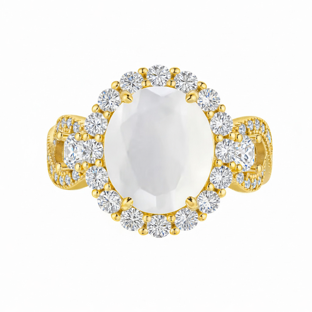 925 Sterling Silver Oval Cut Milky White Crystal Infinity Band Ring (Choose your plating)