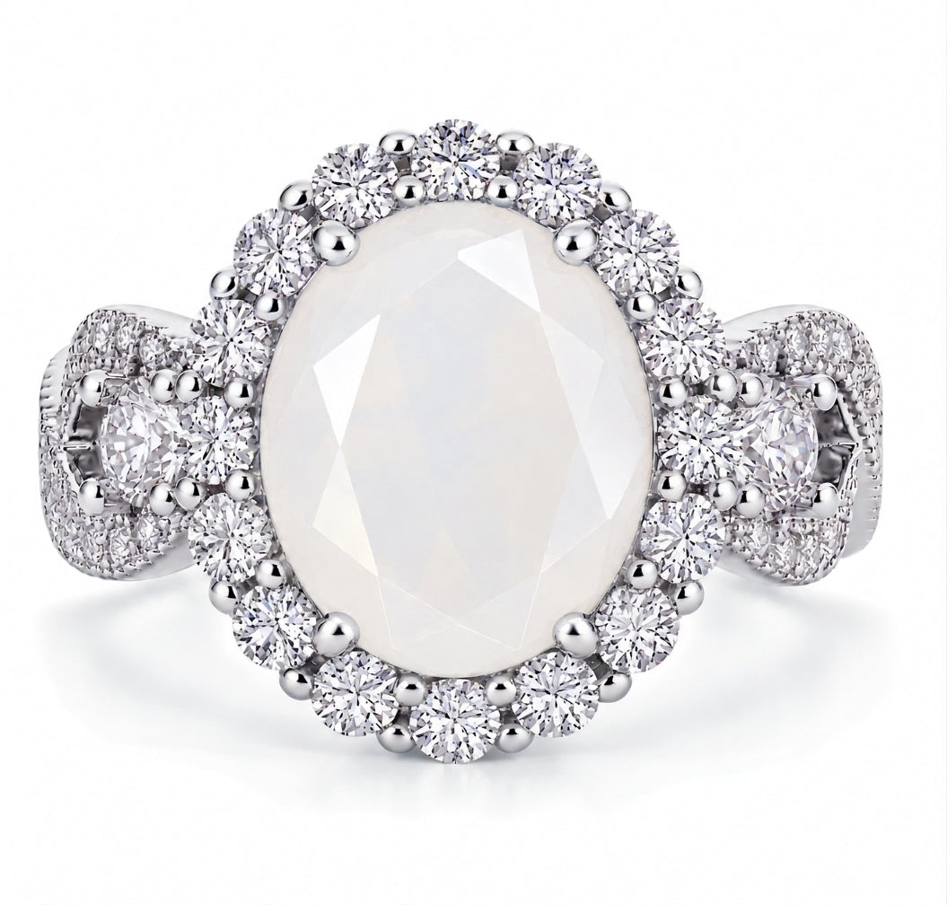 PRE-ORDER - 925 Sterling Silver Oval Cut Milky White Crystal Infinity Band Ring (Choose your plating)