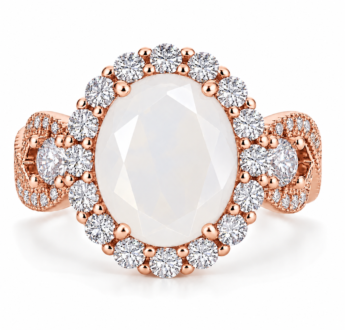 PRE-ORDER - 925 Sterling Silver Oval Cut Milky White Crystal Infinity Band Ring (Choose your plating)