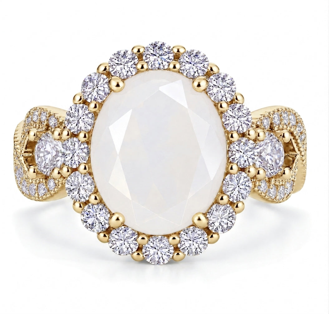 PRE-ORDER - 925 Sterling Silver Oval Cut Milky White Crystal Infinity Band Ring (Choose your plating)