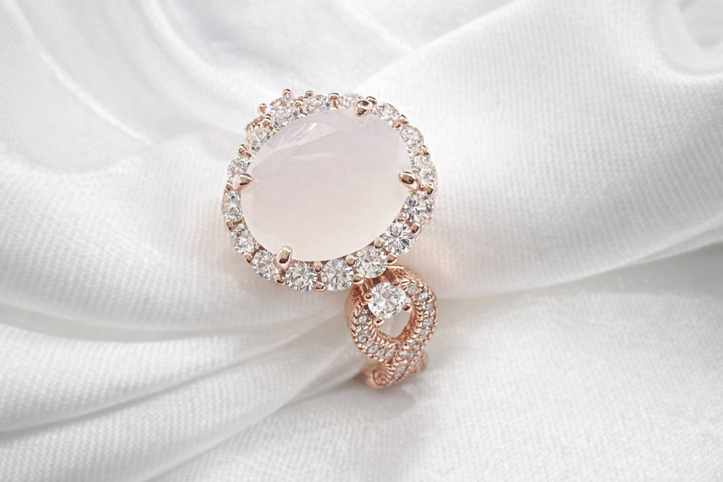 925 Sterling Silver Oval Cut Milky White Crystal Infinity Band Ring (Choose your plating)