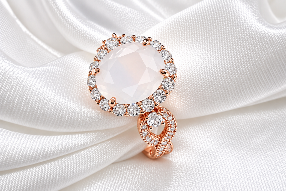 PRE-ORDER - 925 Sterling Silver Oval Cut Milky White Crystal Infinity Band Ring (Choose your plating)