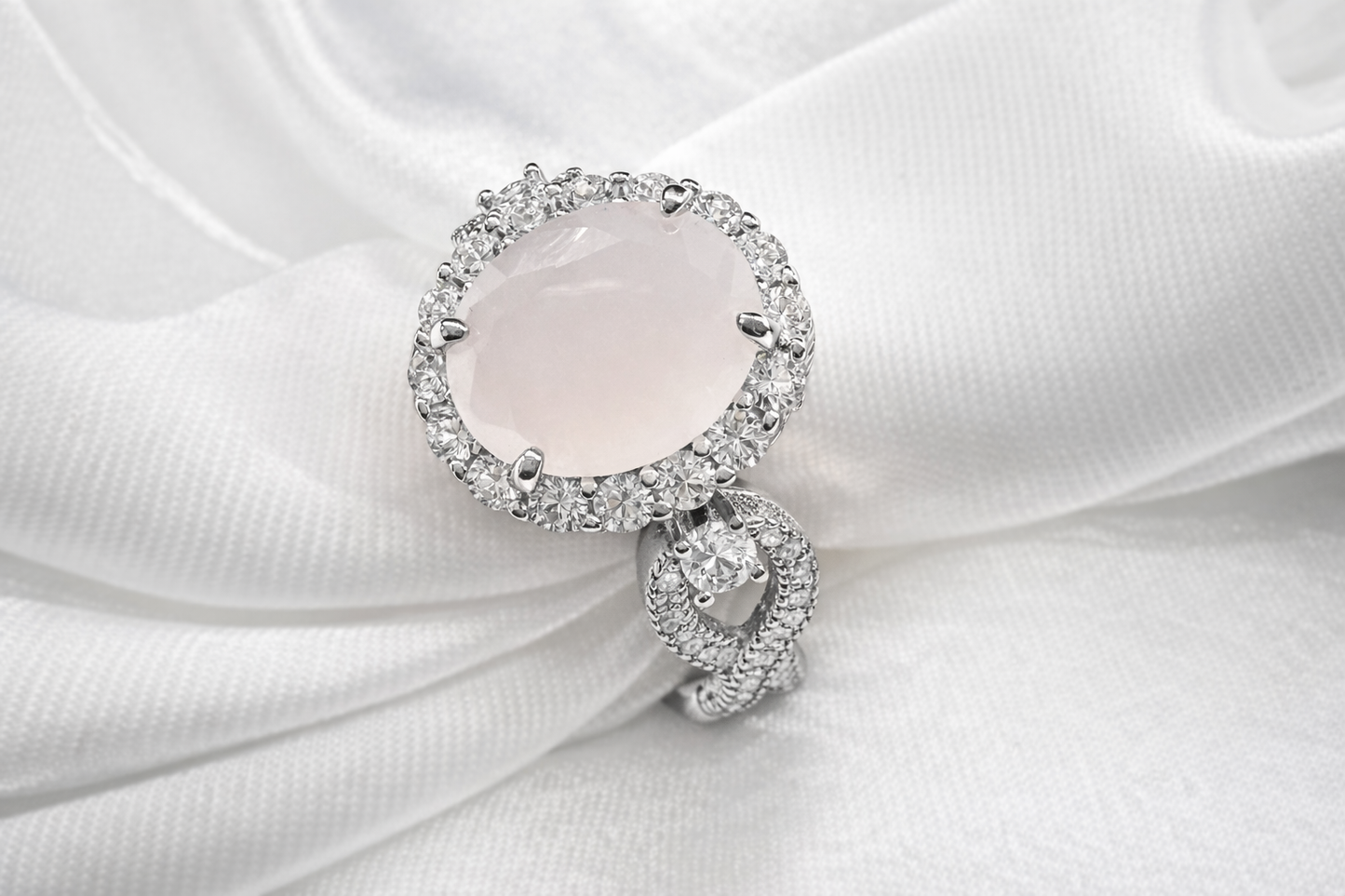 PRE-ORDER - 925 Sterling Silver Oval Cut Milky White Crystal Infinity Band Ring (Choose your plating)