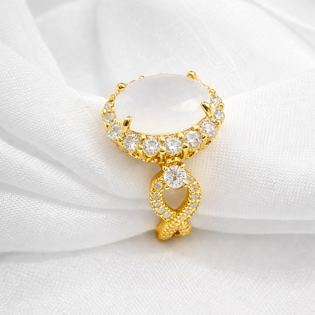 PRE-ORDER - 925 Sterling Silver Oval Cut Milky White Crystal Infinity Band Ring (Choose your plating)