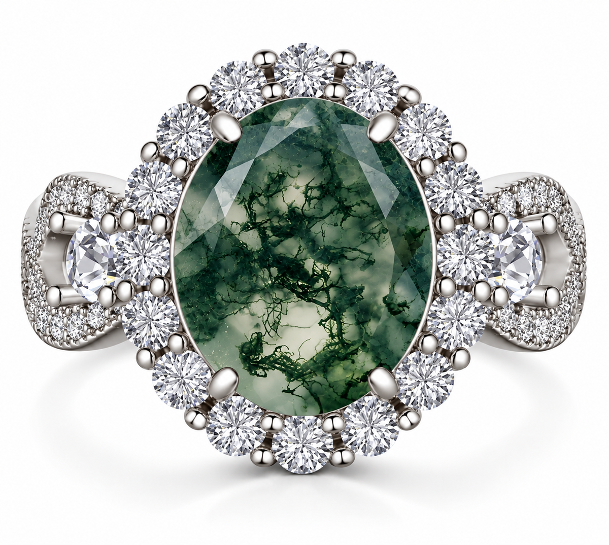 *PRE-ORDER - 925 Sterling Silver Oval Cut Moss Agate Infinity Band Ring ( Choose your plating)