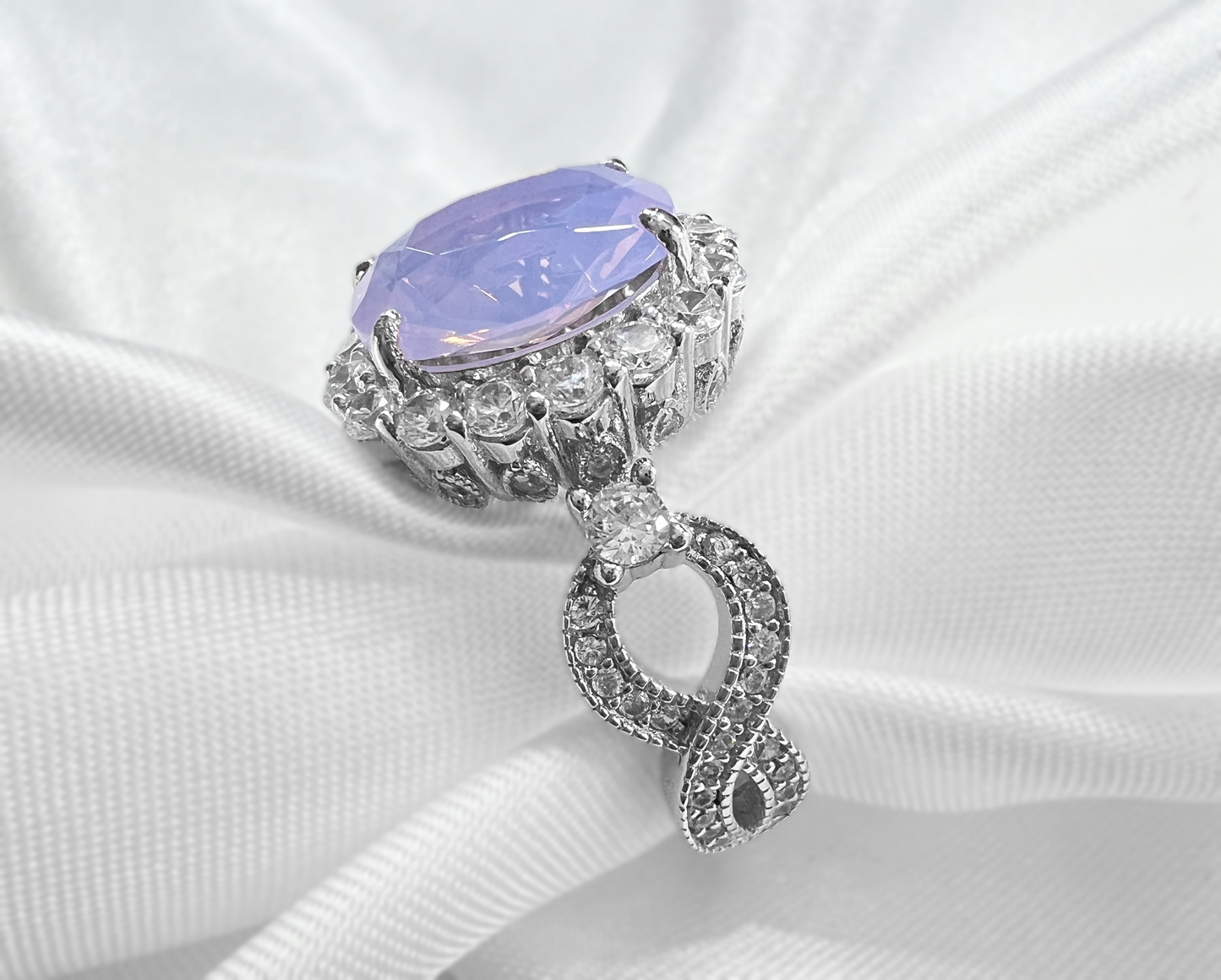 925 Sterling Silver Oval Cut Pink Moonstone Infinity Band Ring