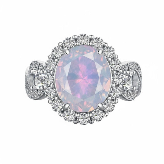 925 Sterling Silver Oval Cut Pink Moonstone Infinity Band Ring