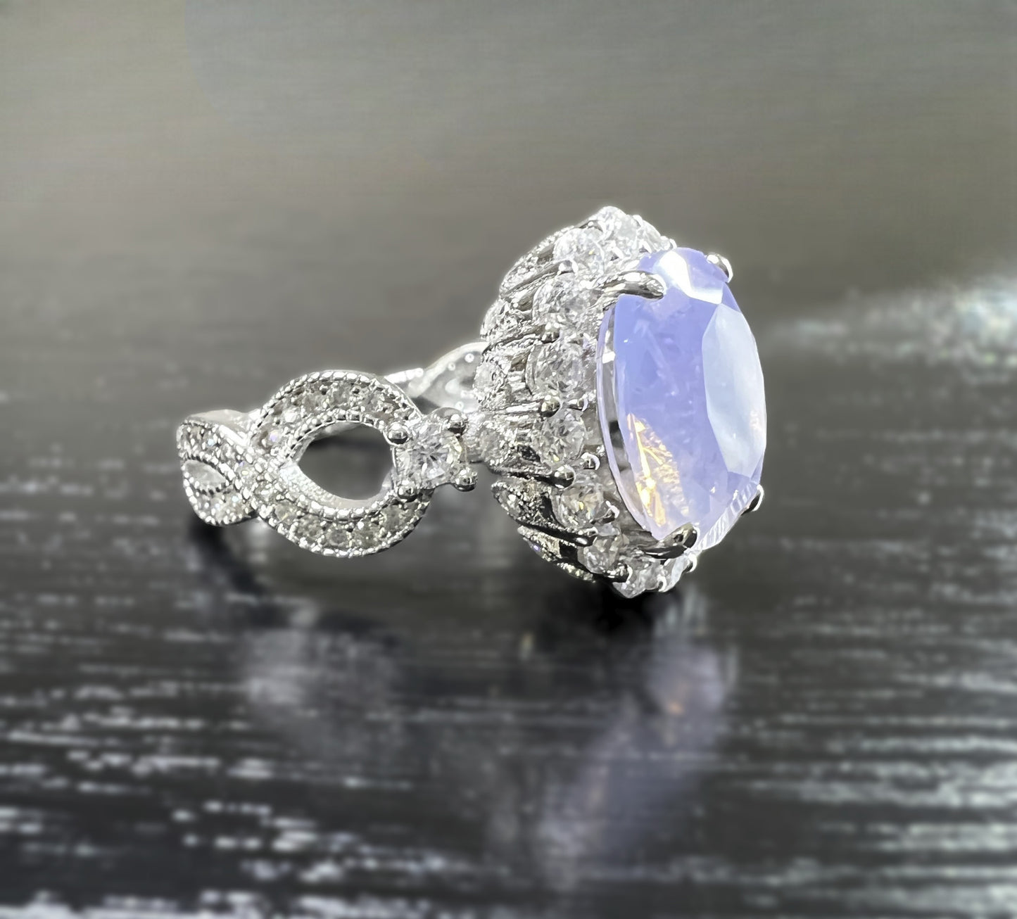 925 Sterling Silver Oval Cut Pink Moonstone Infinity Band Ring