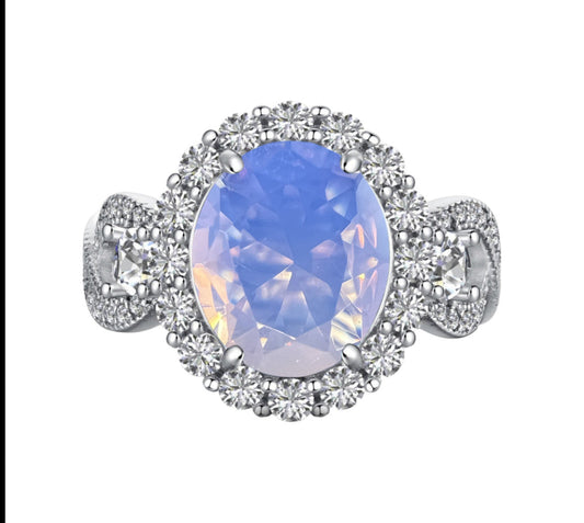 *PRE-ORDER* 925 Sterling Silver Oval Cut Pink Moonstone Infinity Band Ring