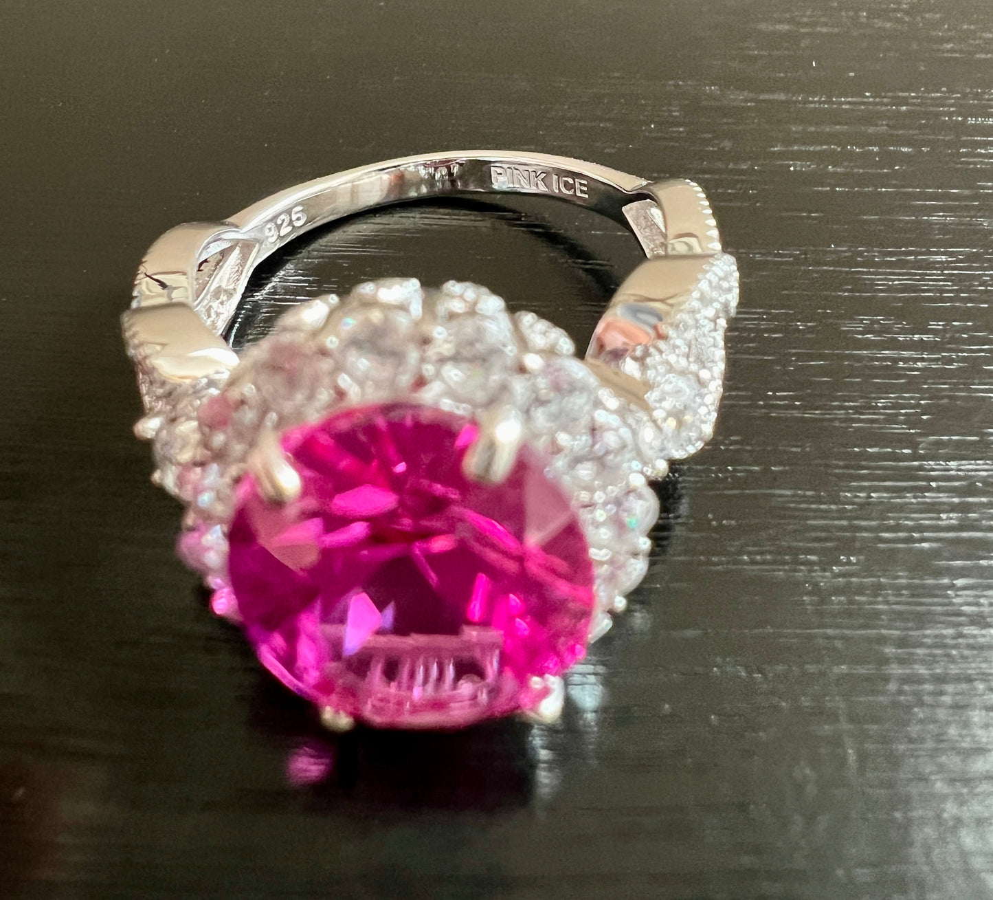 925 Sterling Silver Oval Cut Rose Corundum Infinity Band Ring