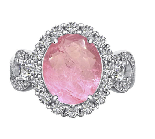 925 Sterling Silver Oval Cut Rose Quartz Crystal Fusion Stone