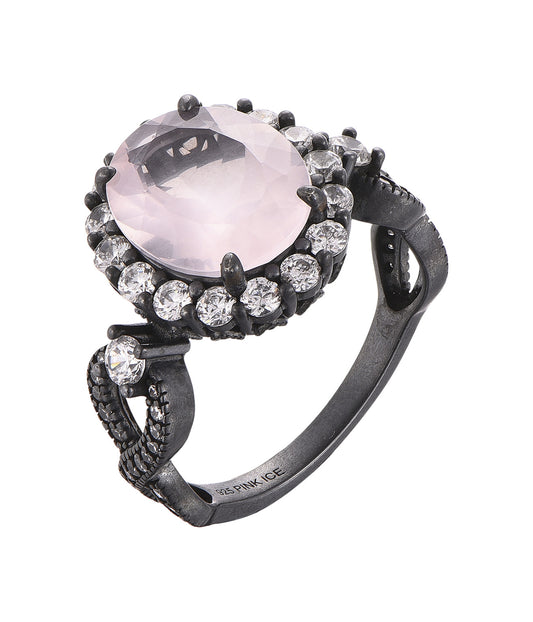 *PRE-ORDER - 925 Sterling Silver Oval Cut Rose Quartz Infinity Band Ring on Gunmetal