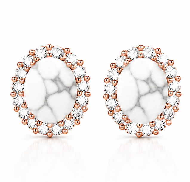 PRE-ORDER - 925 Sterling Silver Oval Cut White Howlite Earrings (Choose your plating)