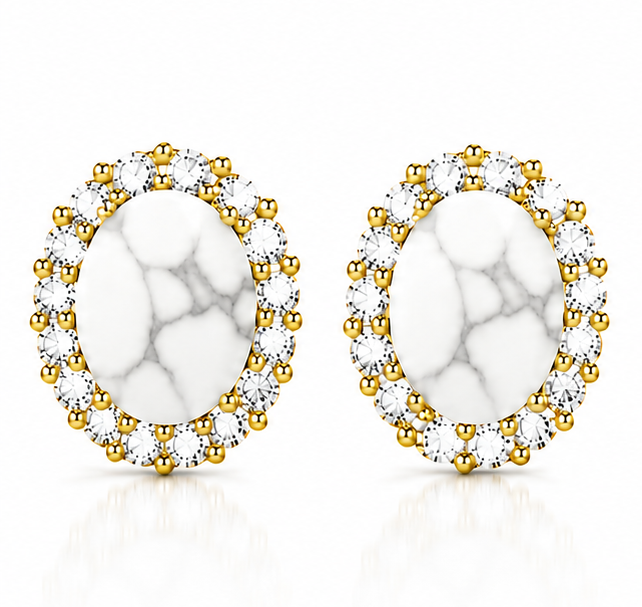 PRE-ORDER - 925 Sterling Silver Oval Cut White Howlite Earrings (Choose your plating)