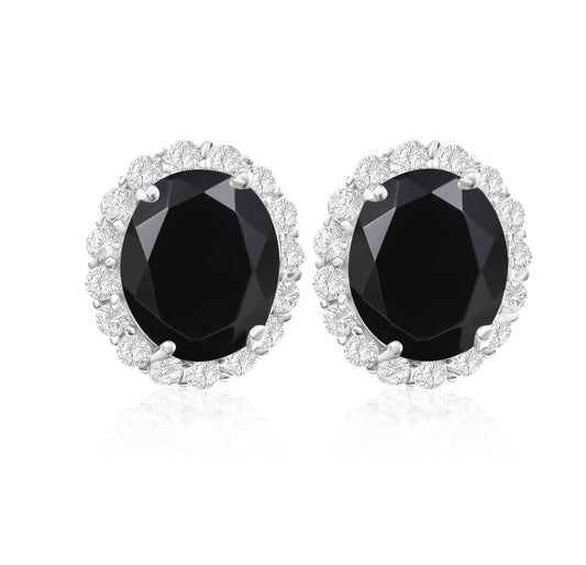 *PRE-ORDER - 925 Sterling Silver Oval Halo Black Onyx Stud Earrings