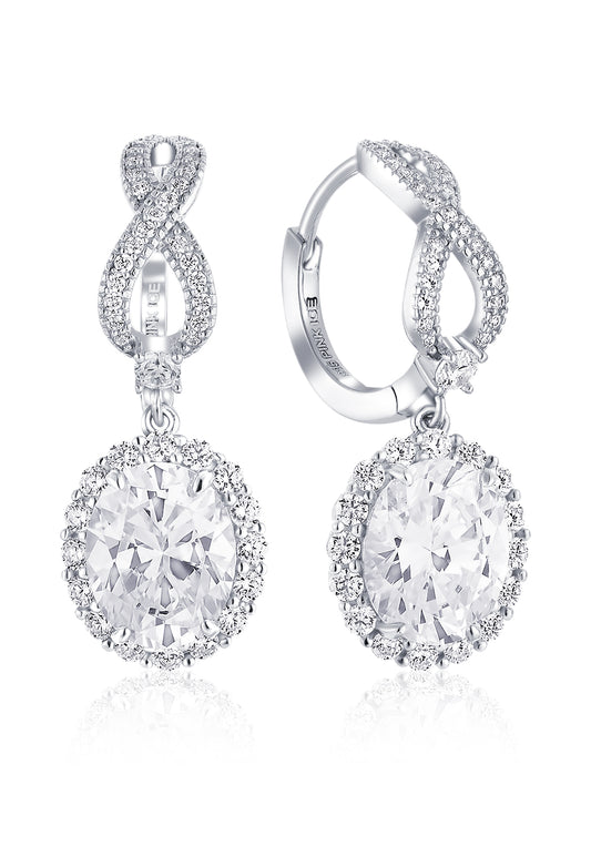 925 Sterling Silver Oval Halo Diamond CZ Infinity Drop Earrings