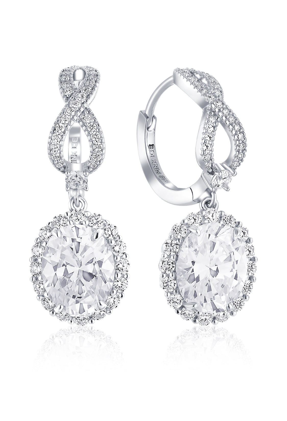 *PRE-ORDER * 925 Sterling Silver Oval Halo Diamond CZ Infinity Drop Earrings