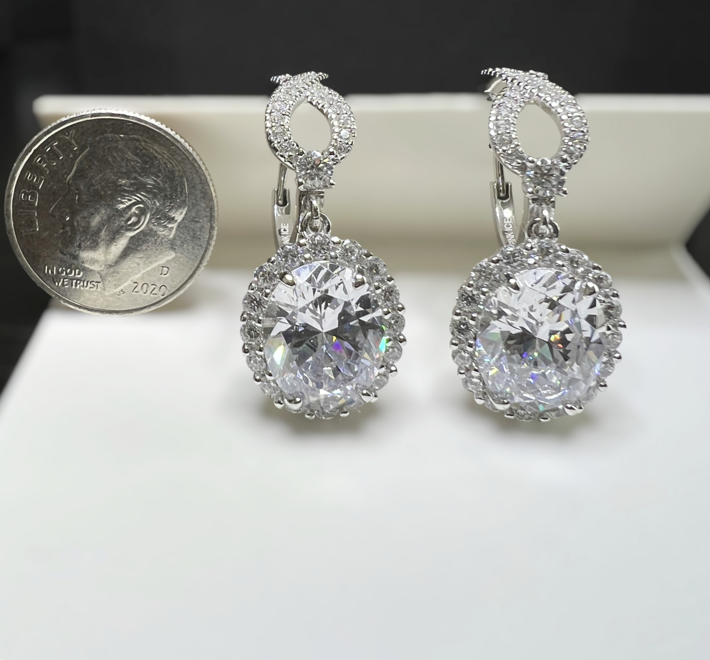 *PRE-ORDER * 925 Sterling Silver Oval Halo Diamond CZ Infinity Drop Earrings