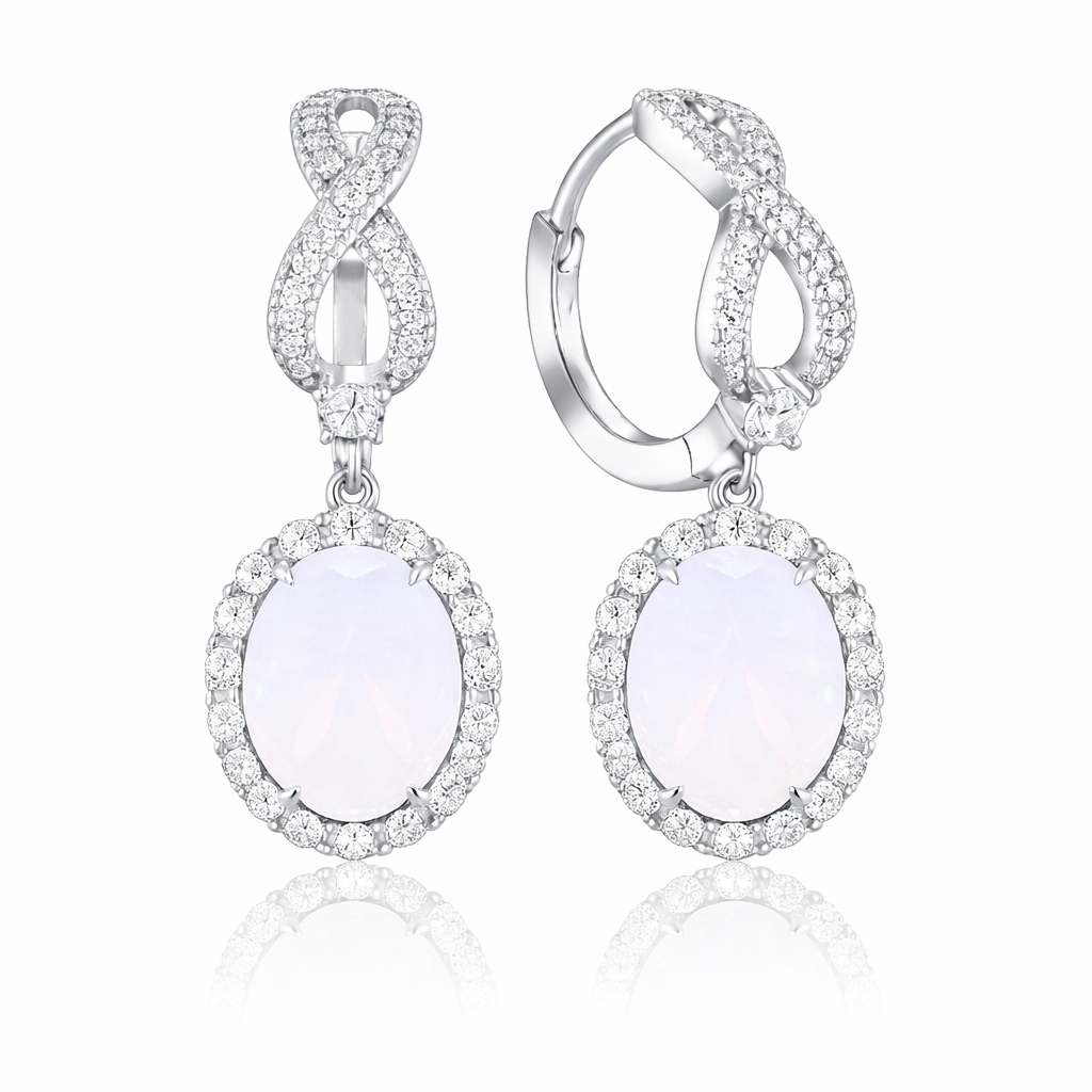 PRE-ORDER - 925 Sterling Silver Oval Halo White Moonstone Infinity Drop Earrings